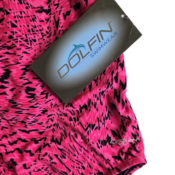 NWT Dolfin 1-Piece Competition Swim Suit Pink/Black Geo Women's 10 Chest Size 36 - Picture 2 of 5